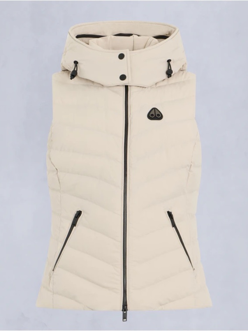 Moose Knuckles Women's Light Cream Quilted Puffer Vest with Faux Fur Hood - Picture 10 of 13